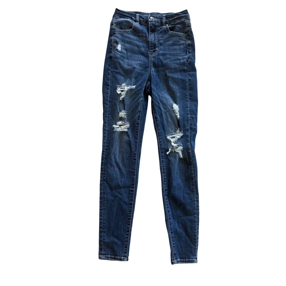 American Eagle Womens Distressed High-Waisted Skinny Jeans size 4 Blue Denim